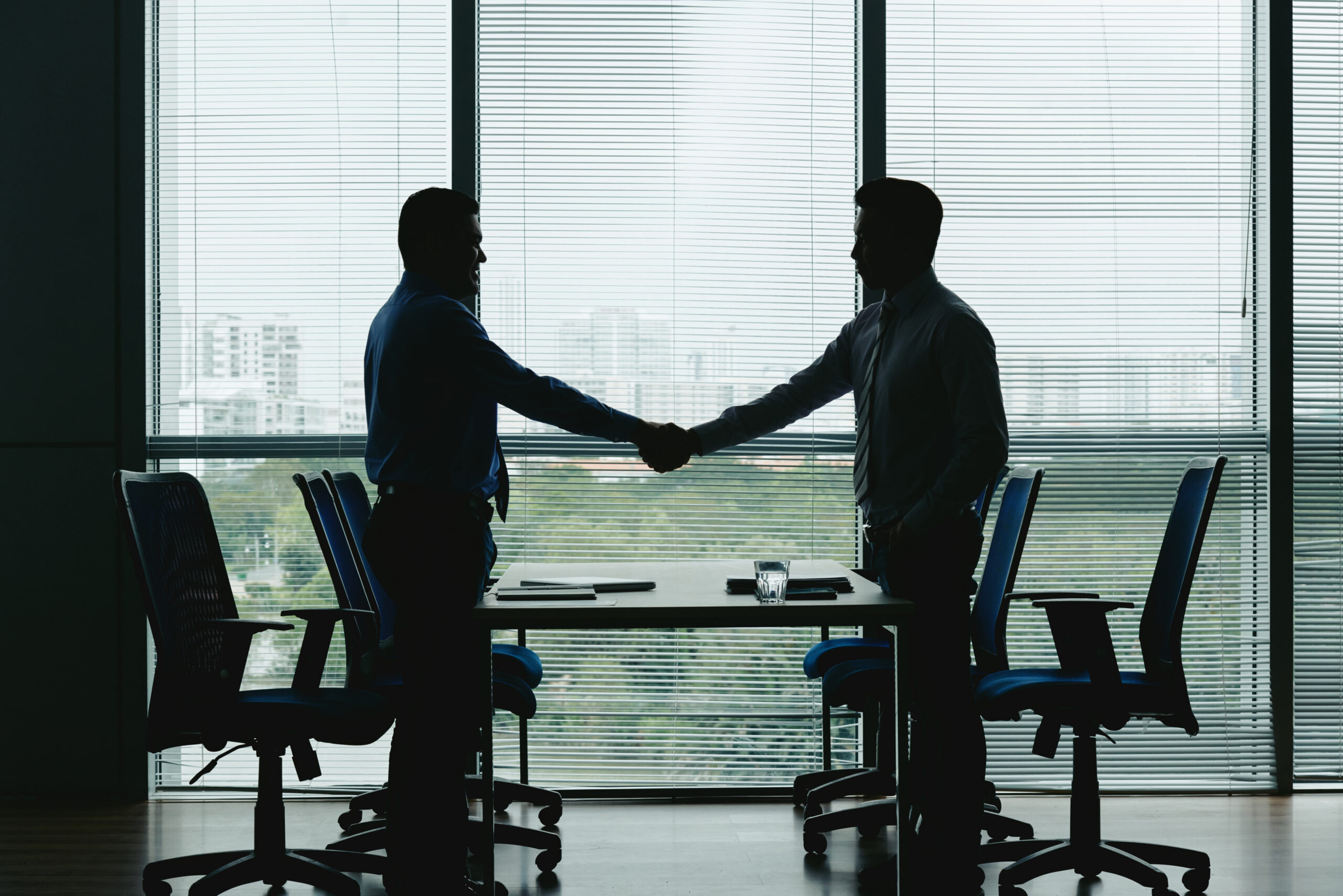 Business executives shaking hands to greet each other